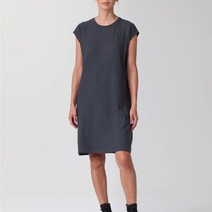 Eileen Fisher Dress NWT Textured Stretch Rib Round Neck Dress Ebony size Medium